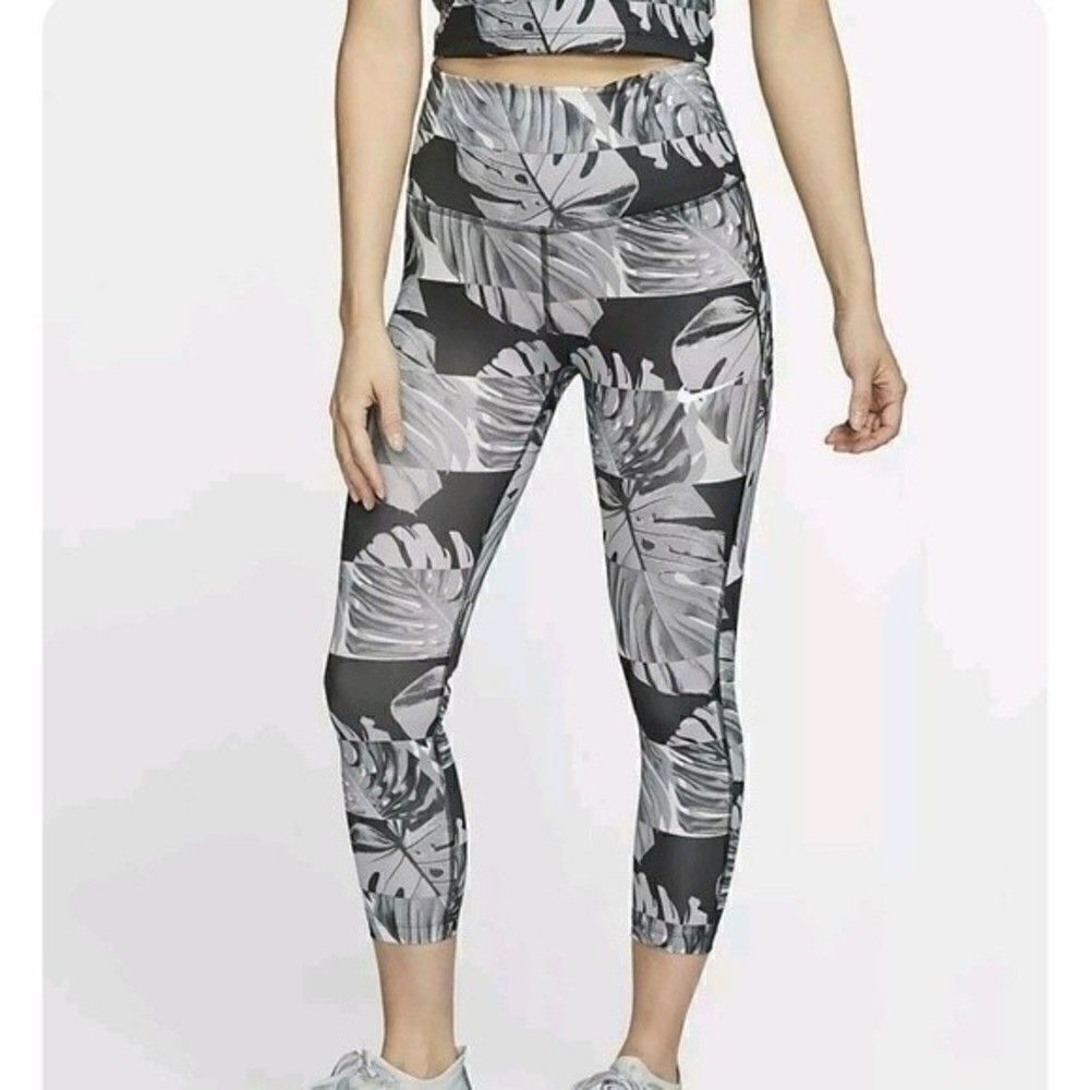 NIKE Fast Women's Palms Print Black  Crop Running TightsSize Large